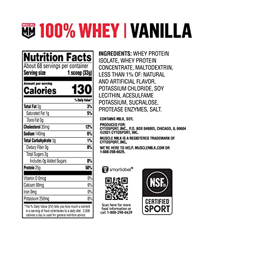Muscle Milk 100% Whey Vanilla post-workout option for steady energy.