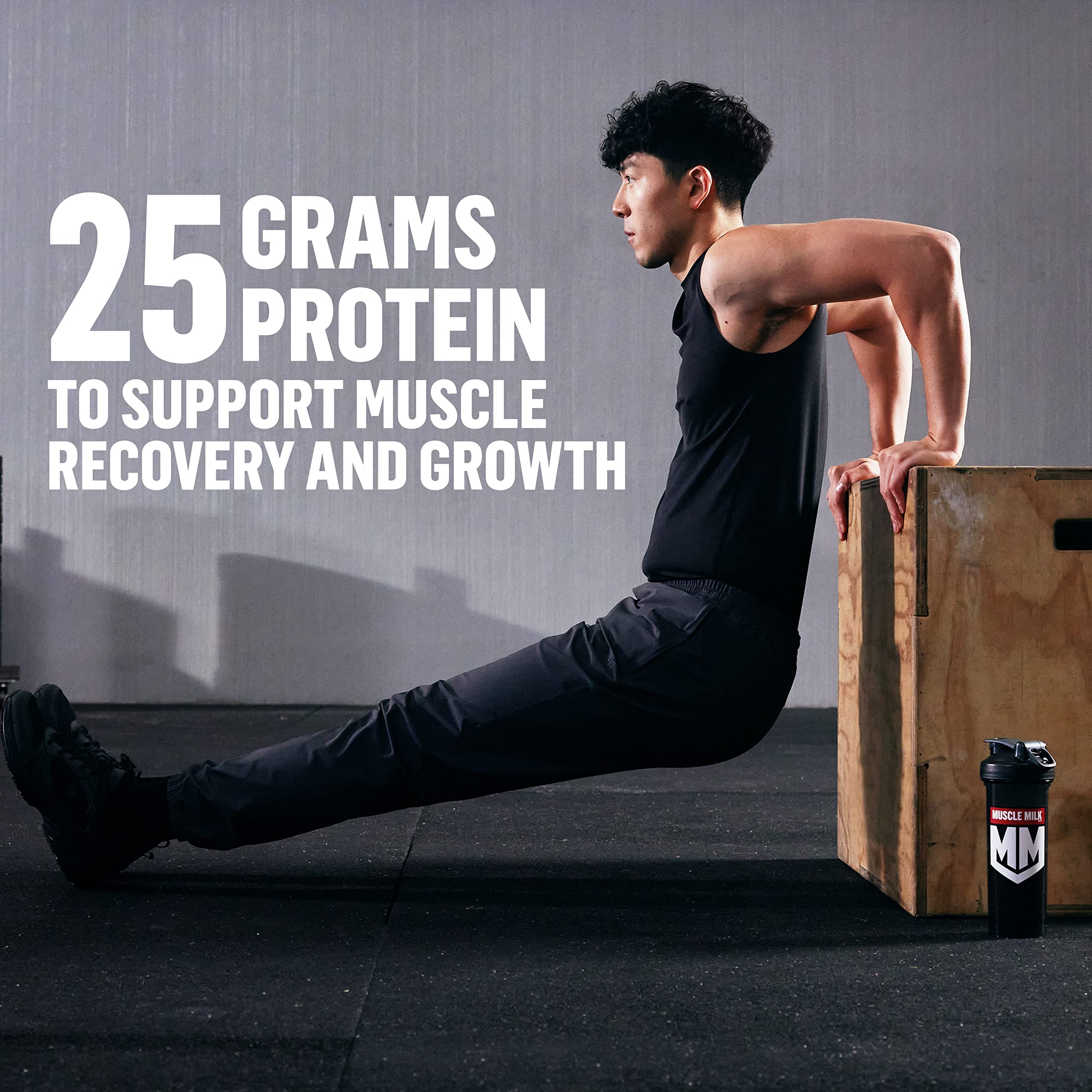 Muscle Milk 100% Whey Vanilla shaker bottle for on-the-go breakfast or post-workout fueling.