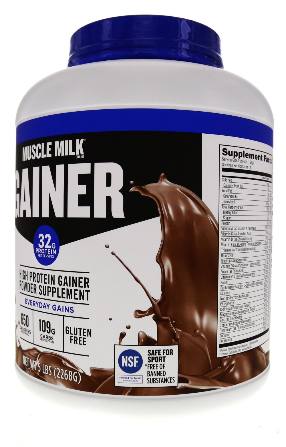 Muscle Milk Gainer scoop measuring a protein dose after workouts.
