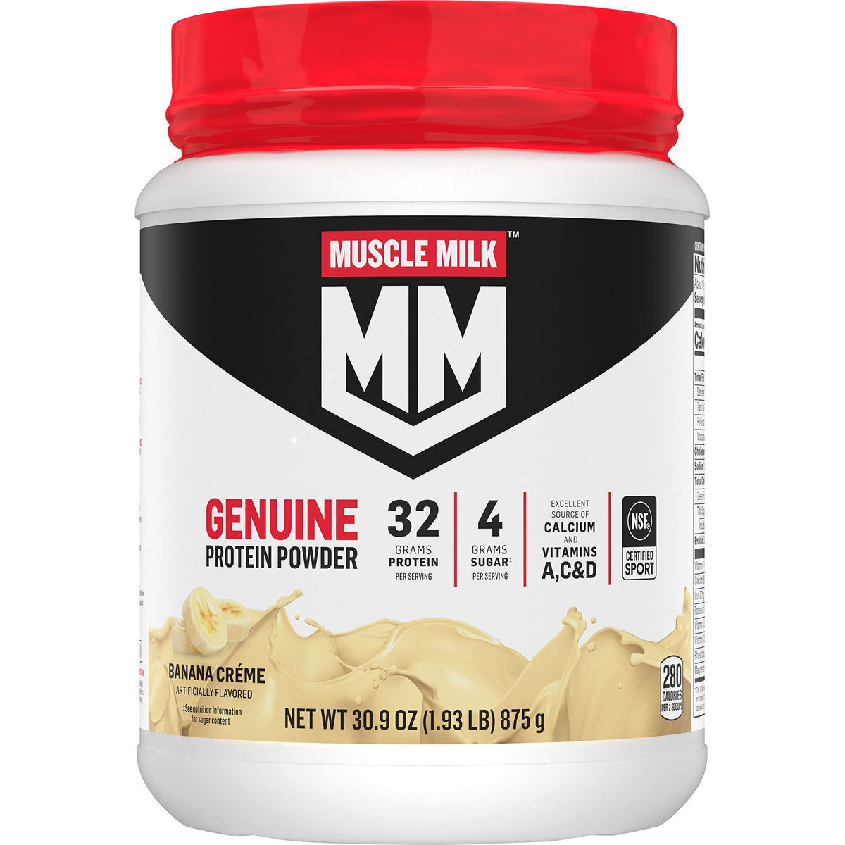 Muscle Milk Genuine Protein Powder Banana Creme canister supports post-workout recovery.