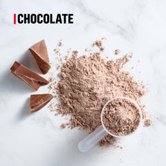 Muscle Milk Genuine chocolate powder mixed in water for a smooth shake