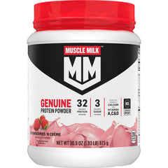 Muscle Milk Genuine Protein Powder Strawberries N Creme canister supports post-workout recovery.