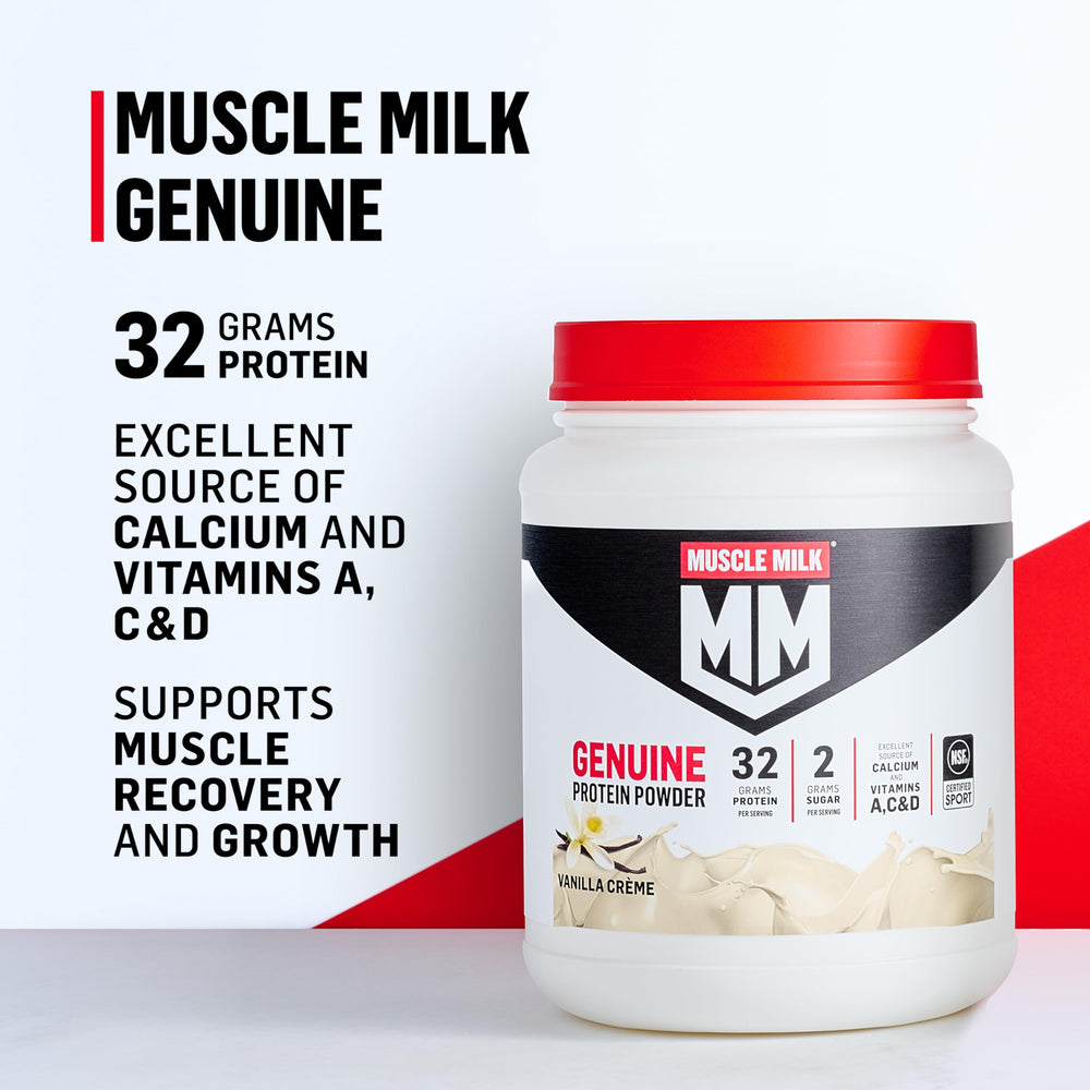 Nutrition panel close-up emphasizing 32g protein per serving