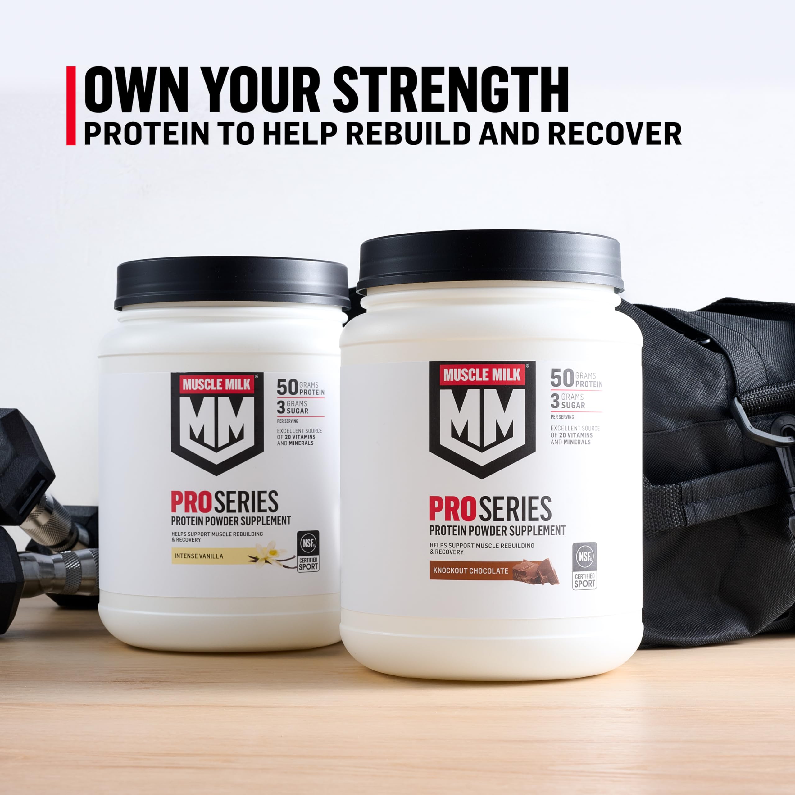 Muscle Milk NSF Certified for Sport badge indicating quality assurance.
