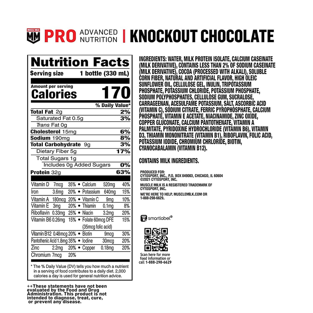 Muscle Milk Pro Knockout Chocolate bottle pouring into glass for on-the-go protein.