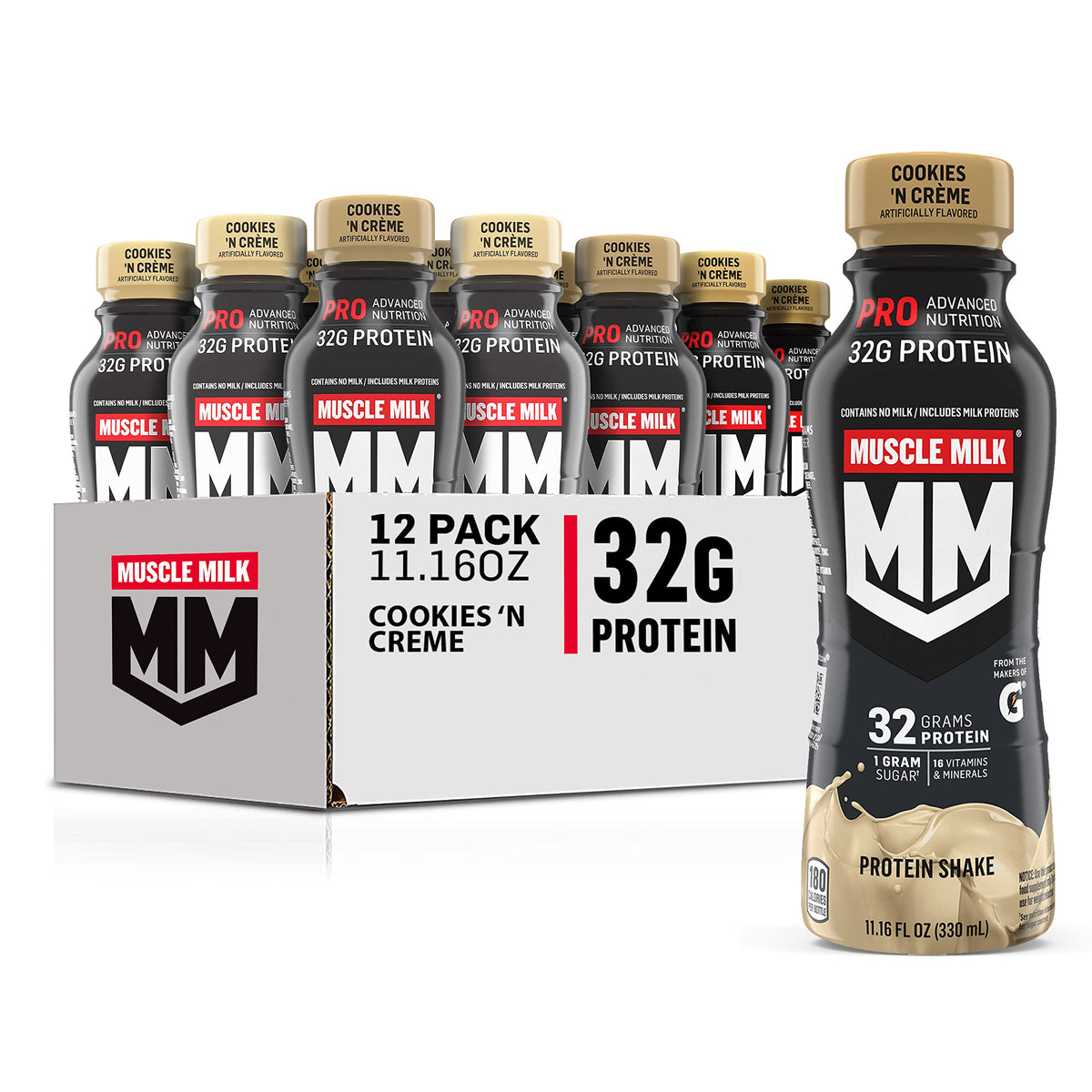 Muscle Milk Pro Series Shake Cookies-n-Creme bottle for post-workout recovery.