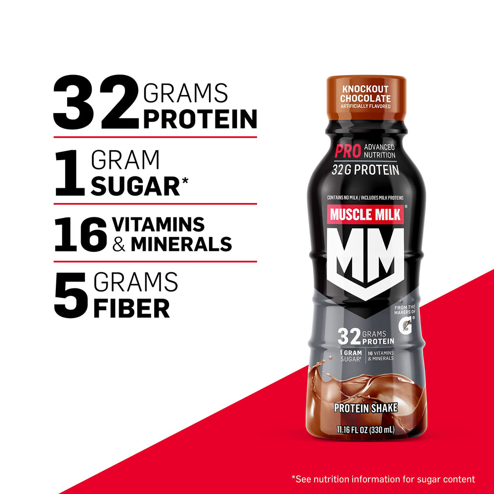 Muscle Milk Pro Series Shake Cookies-n-Creme poured into a glass for on-the-go.