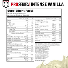 Muscle Milk Pro Series Intense Vanilla nutrition label highlighting 50 g protein per serving