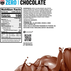 Pouring Muscle Milk Zero chocolate shake for quick protein after training