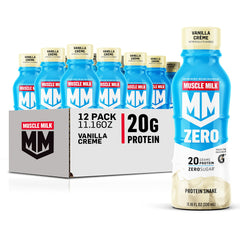 Muscle Milk Zero Vanilla Creme bottle showing 20g protein per serving for a quick protein boost.