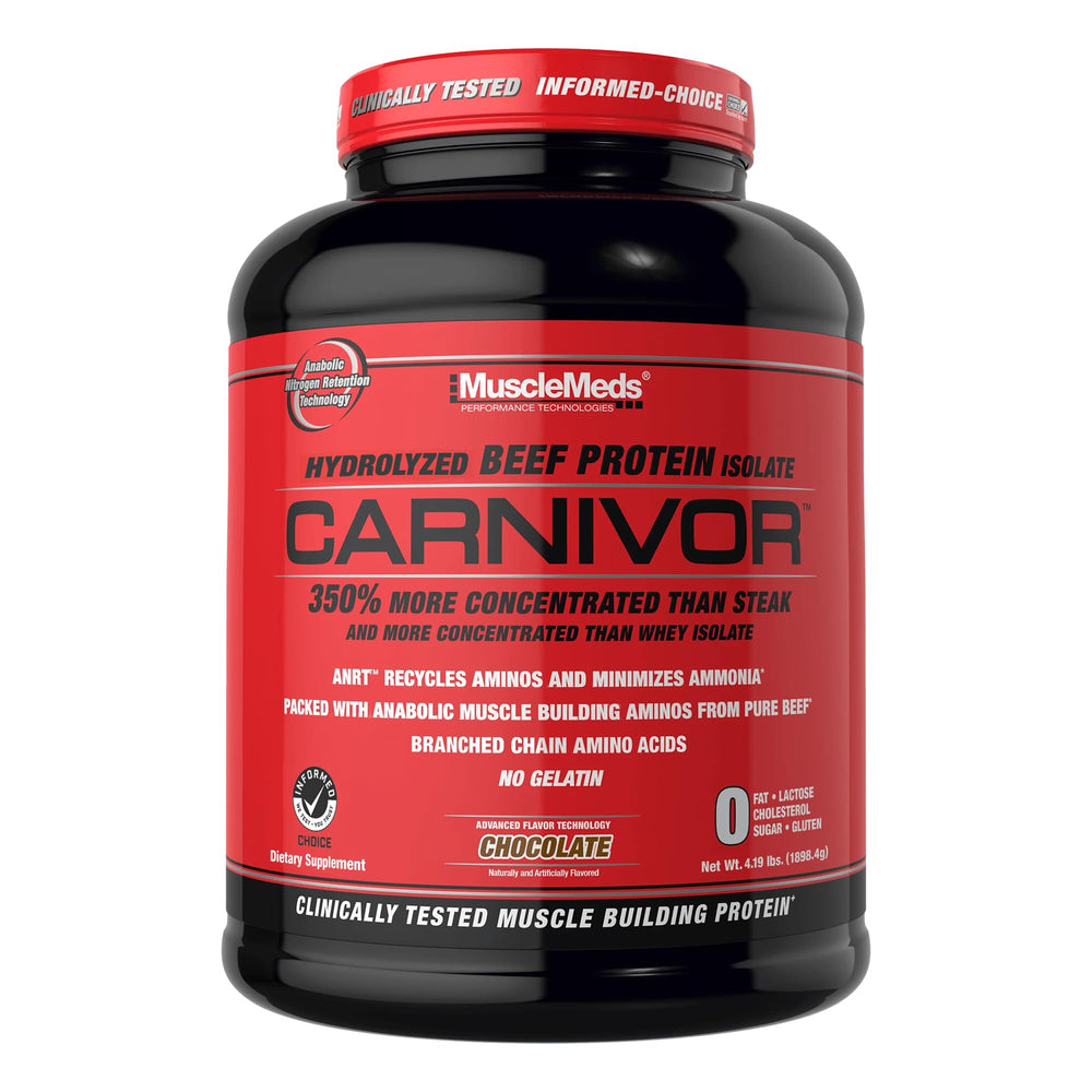 MuscleMeds CARNIVOR BPI bottle showing beef protein isolate for lean muscle support