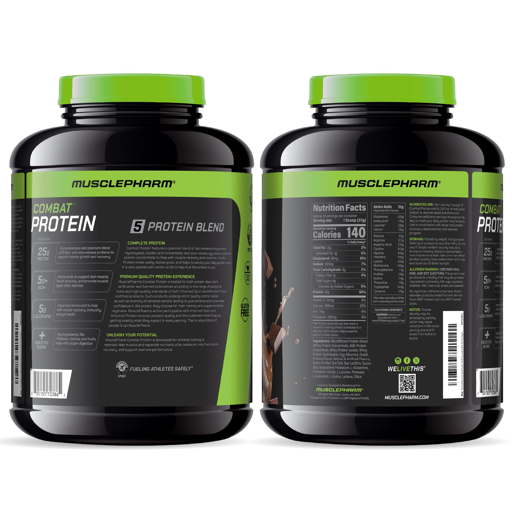 MusclePharm Combat Powder label highlights flavor and protein variety.