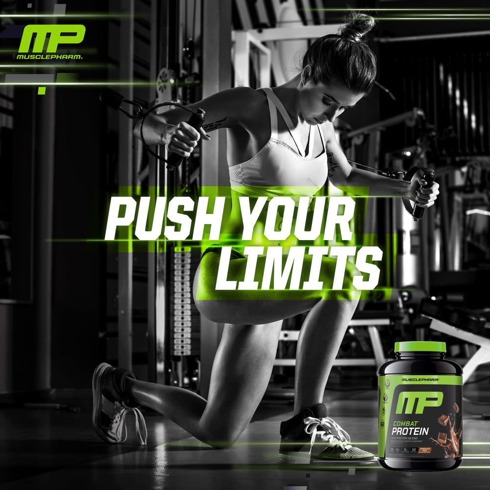 MusclePharm Combat Powder informed-choice badge seen on packaging.
