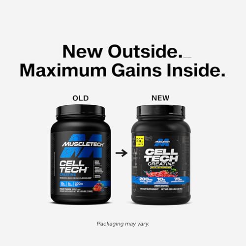 MuscleTech Cell-Tech tub front label highlights 10 g creatine per serving.