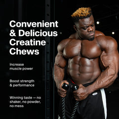 MuscleTech Creatine Chews bottle with 90 tablets, ready for daily training sessions.