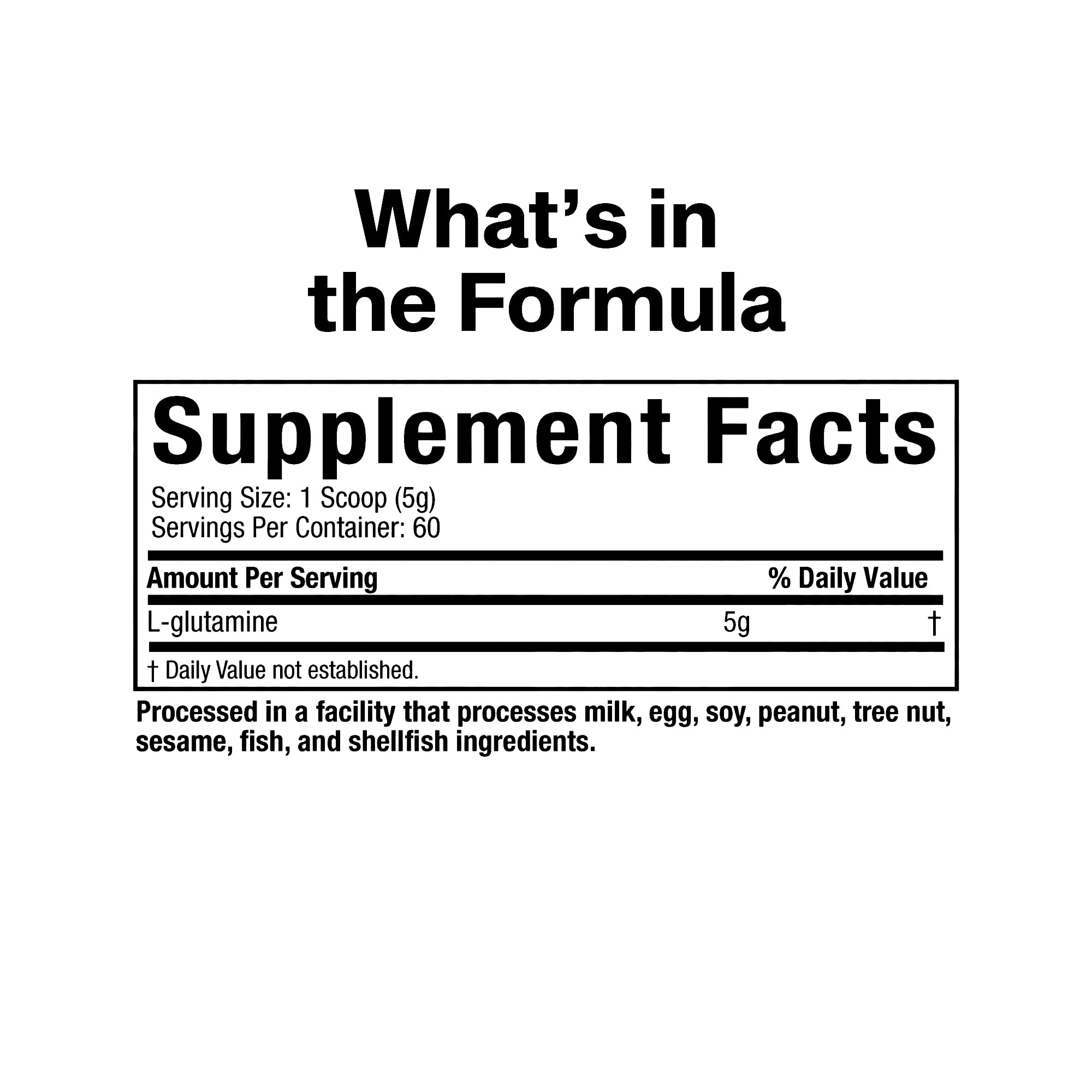Ingredients panel of MuscleTech Glutamine highlighting premium amino acid profile