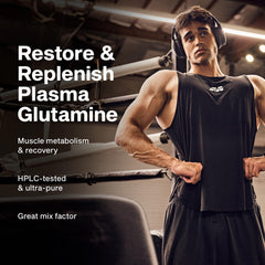 MuscleTech Glutamine powder poured into a glass for easy mixing