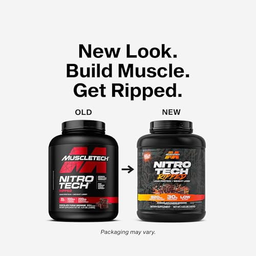 Nitro-Tech Ripped powder scoop and jar ready to mix a protein shake