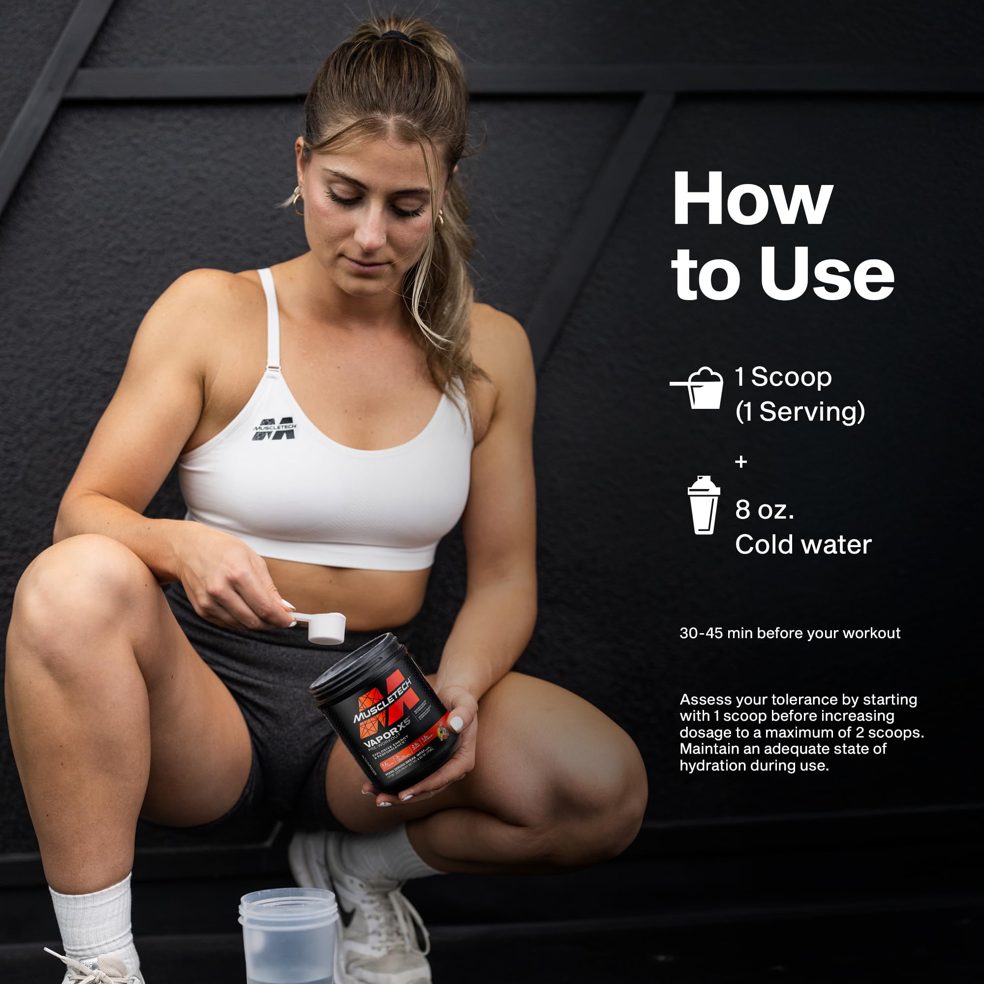 MuscleTech VaporX5 ingredient panel with key performance ingredients.