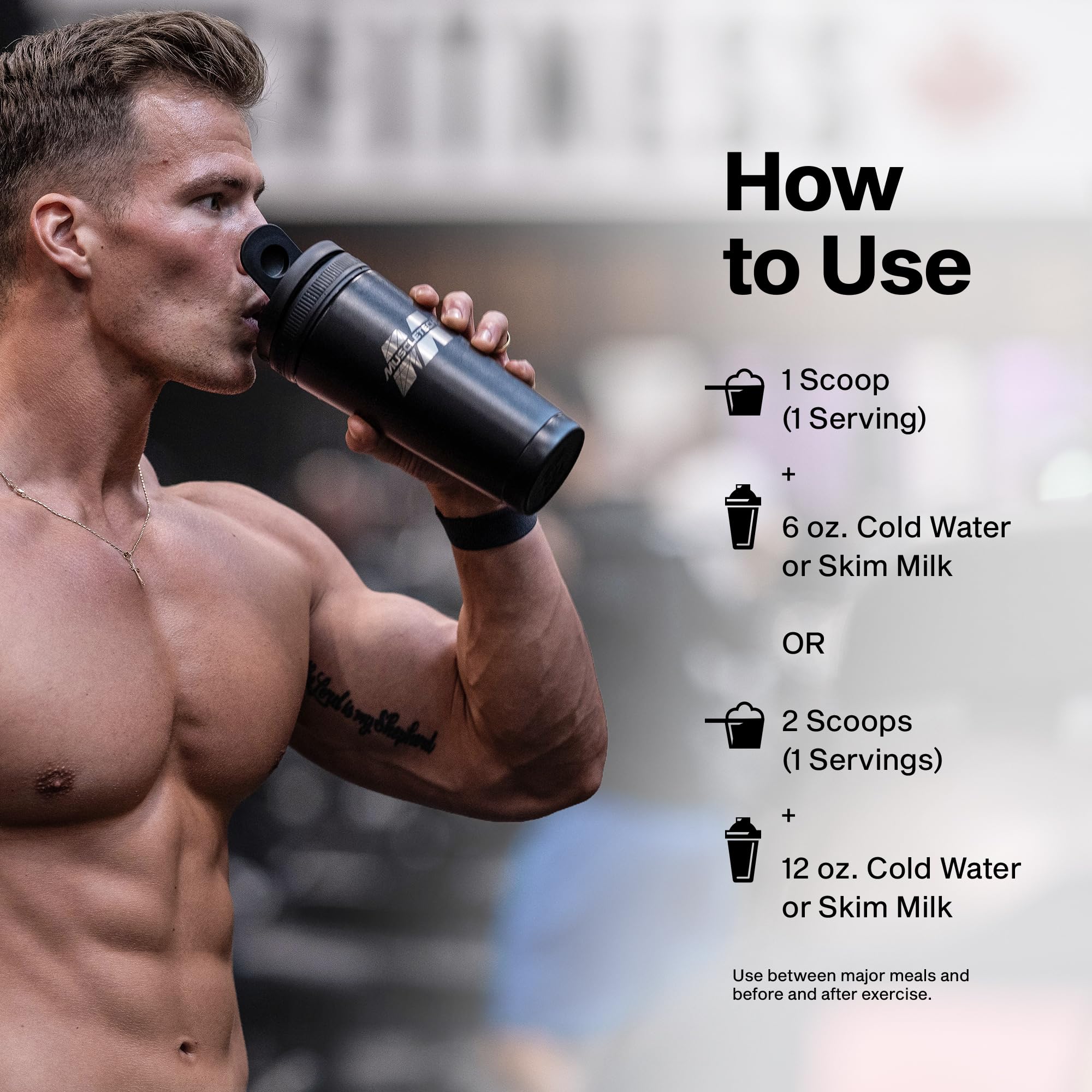 Blender bottle with MuscleTech whey mixing smoothly without clumps.