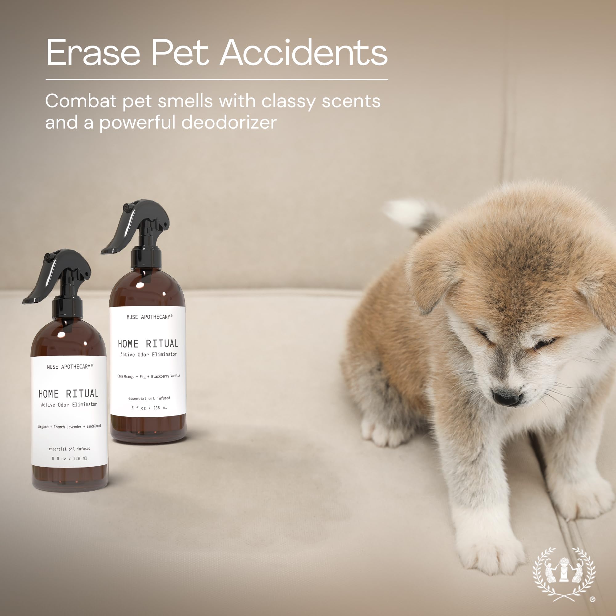 Muse Apothecary fabric spray on couch freshens upholstery without residue.