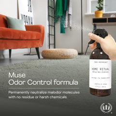 Muse Apothecary room freshening spray close-up demonstrates odor neutralization.