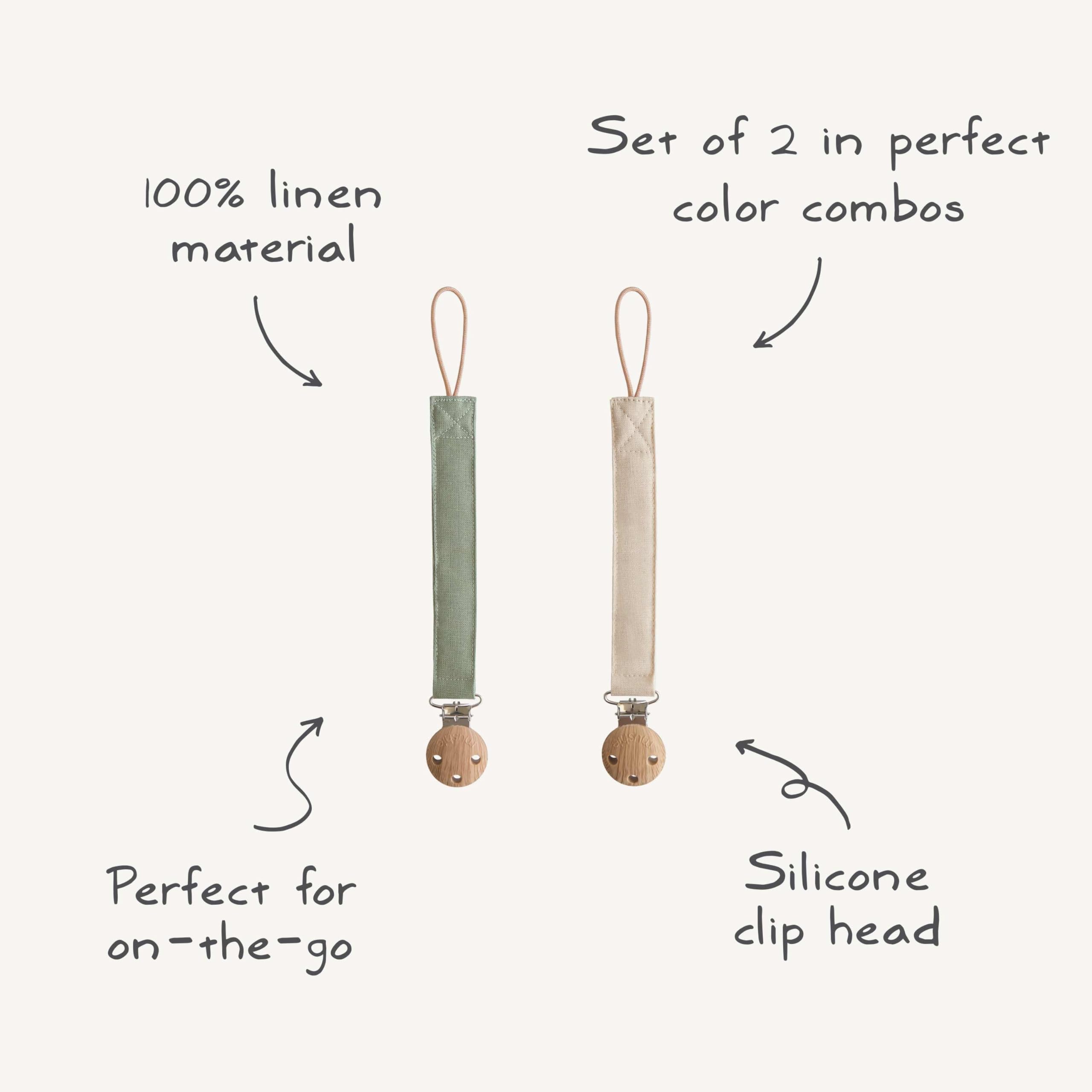 Mushie linen pacifier clip designed for calm, everyday practicality