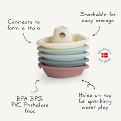 Bright Petal boats invite color learning as children connect and stack during bath time.