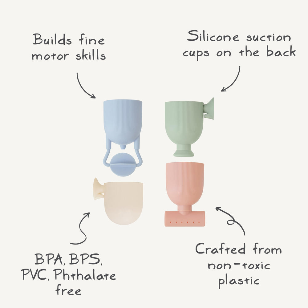 Mushie durable design stands up to busy bathtimes and splashes.