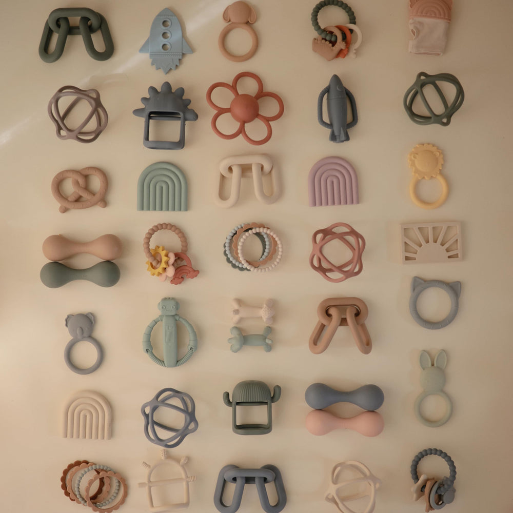 Mushie Pretzel teether close-up reveals BPA-free silicone texture