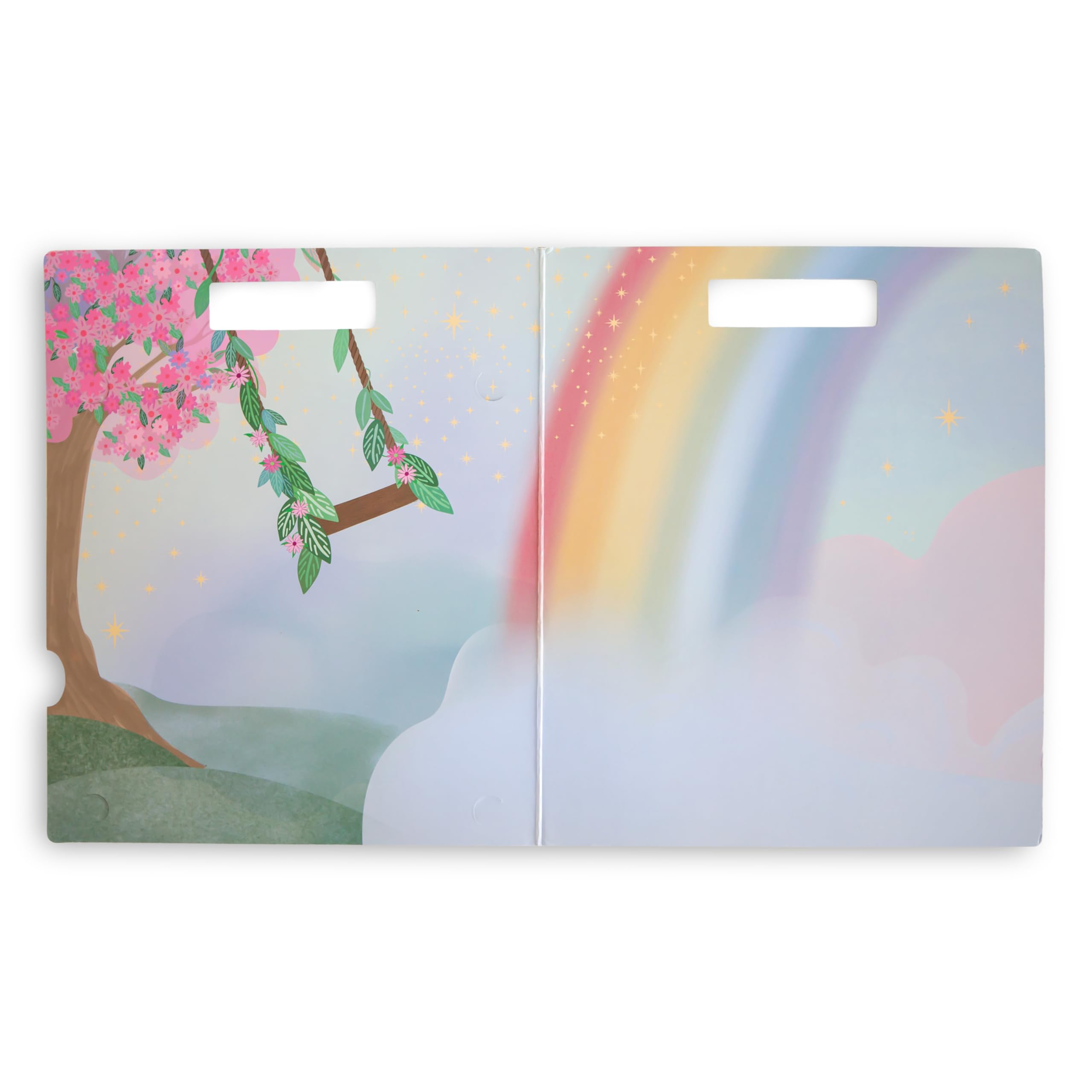 Mushie reusable sticker book inside pages with fairy scenes for storytelling