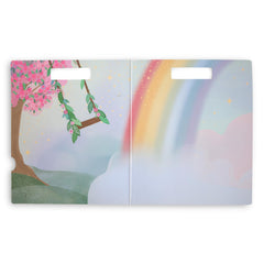 Mushie reusable sticker book inside pages with fairy scenes for storytelling