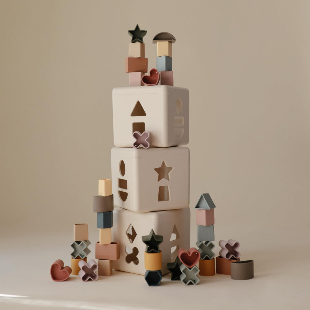 Mushie Shape Sorting Box Original made in Denmark reflects quality craftsmanship.