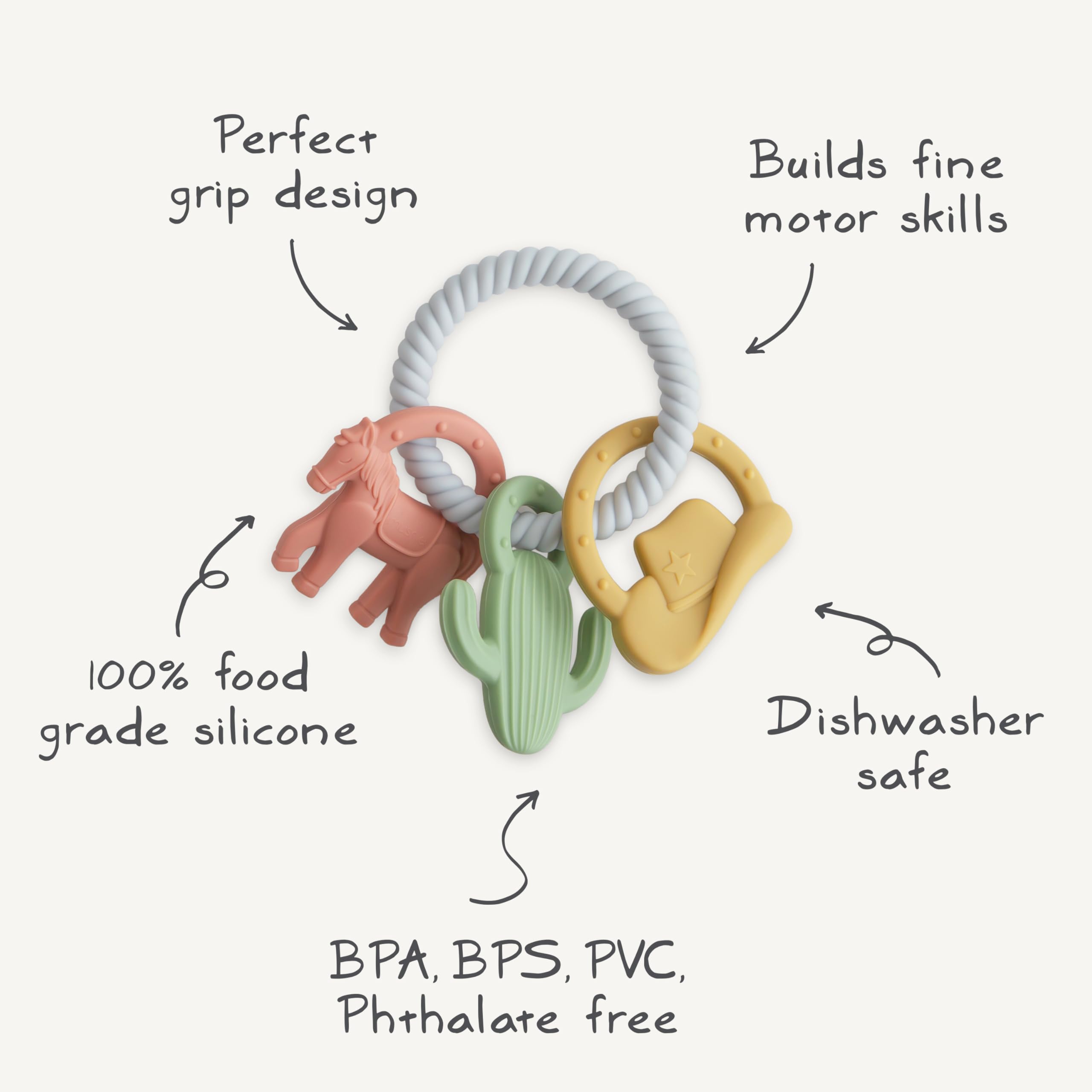Mushie teething ring closeup shows soft silicone texture ideal for gentle chewing