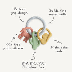Mushie teething ring closeup shows soft silicone texture ideal for gentle chewing