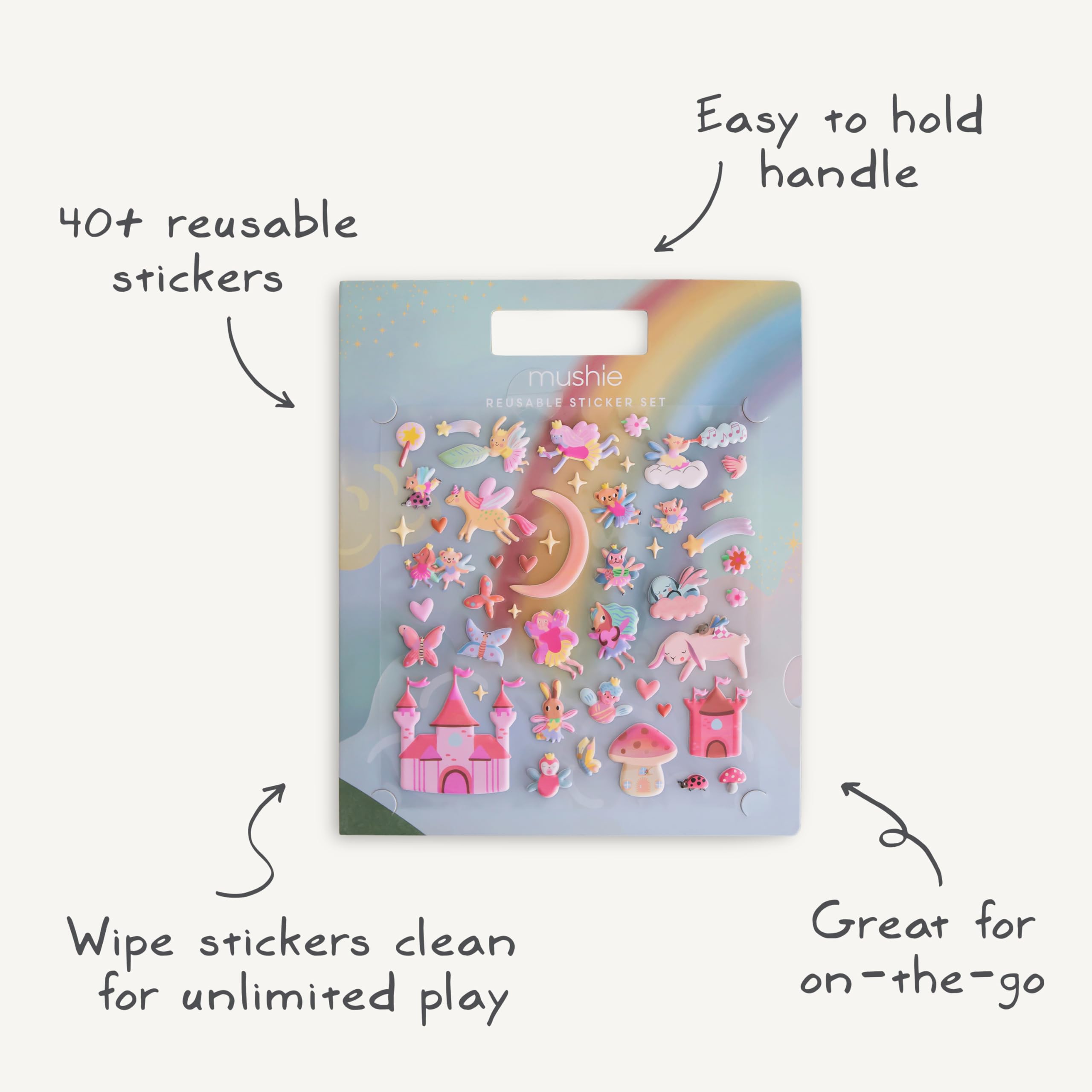 Mushie sticker book wipe-clean care reminder for simple upkeep