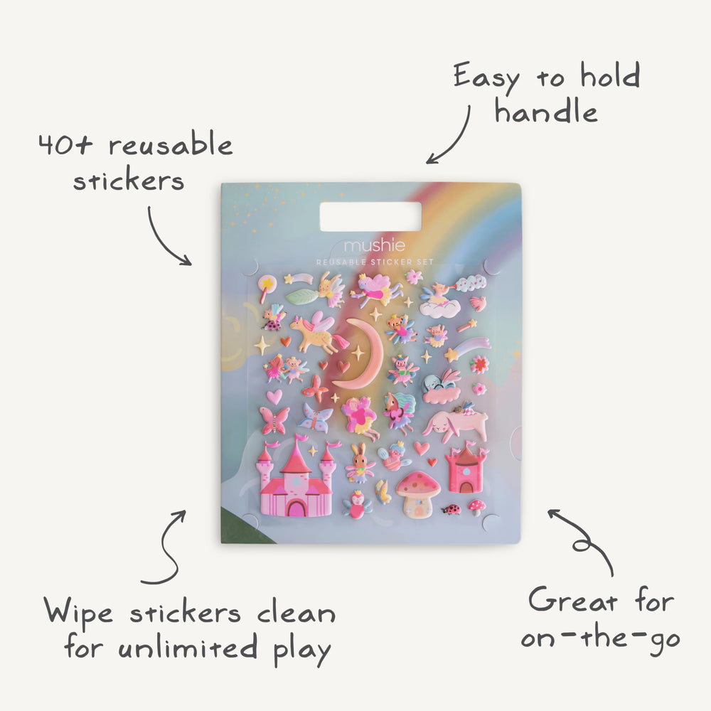 Mushie sticker book wipe-clean care reminder for simple upkeep