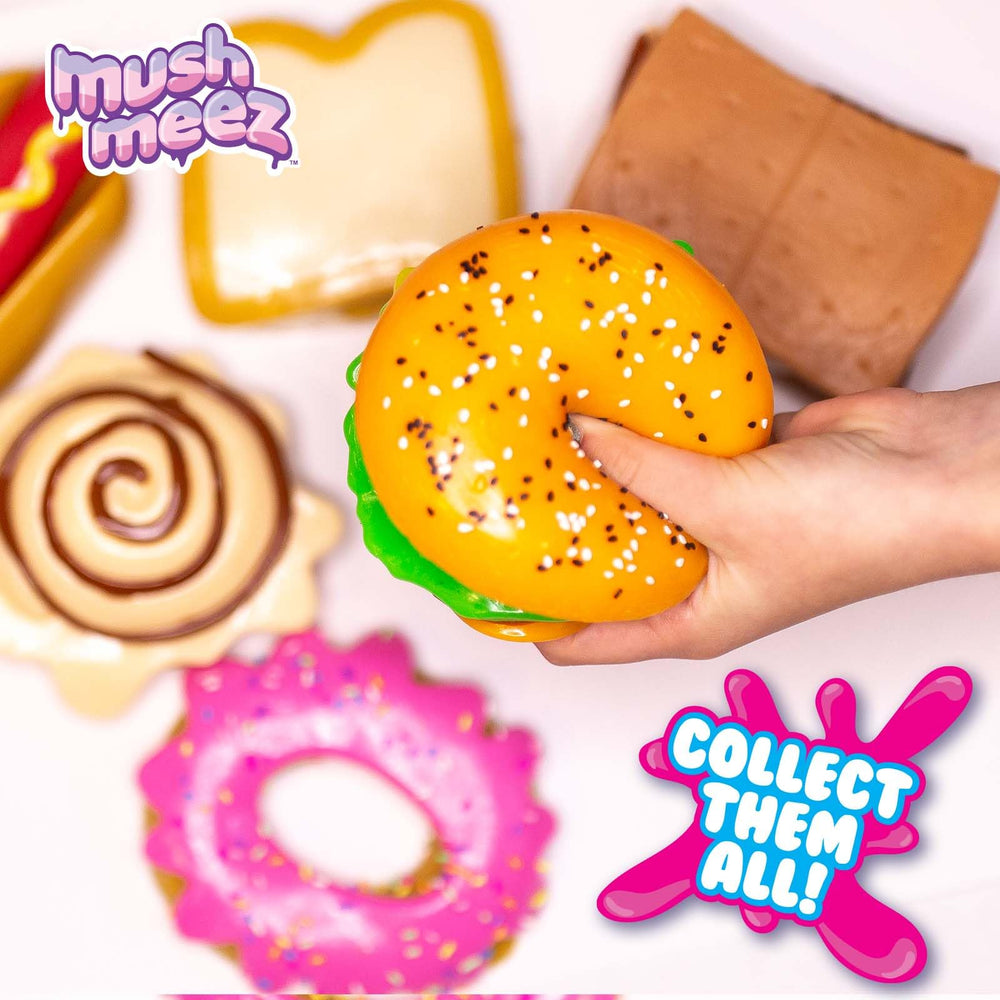 People assembling and playing with MushMeez Taba Squishy Burger Jumbo