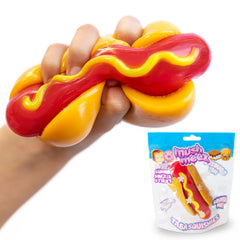 MushMeez Taba Squishy Hotdog front view, ultra-soft and inviting for satisfying squeezes