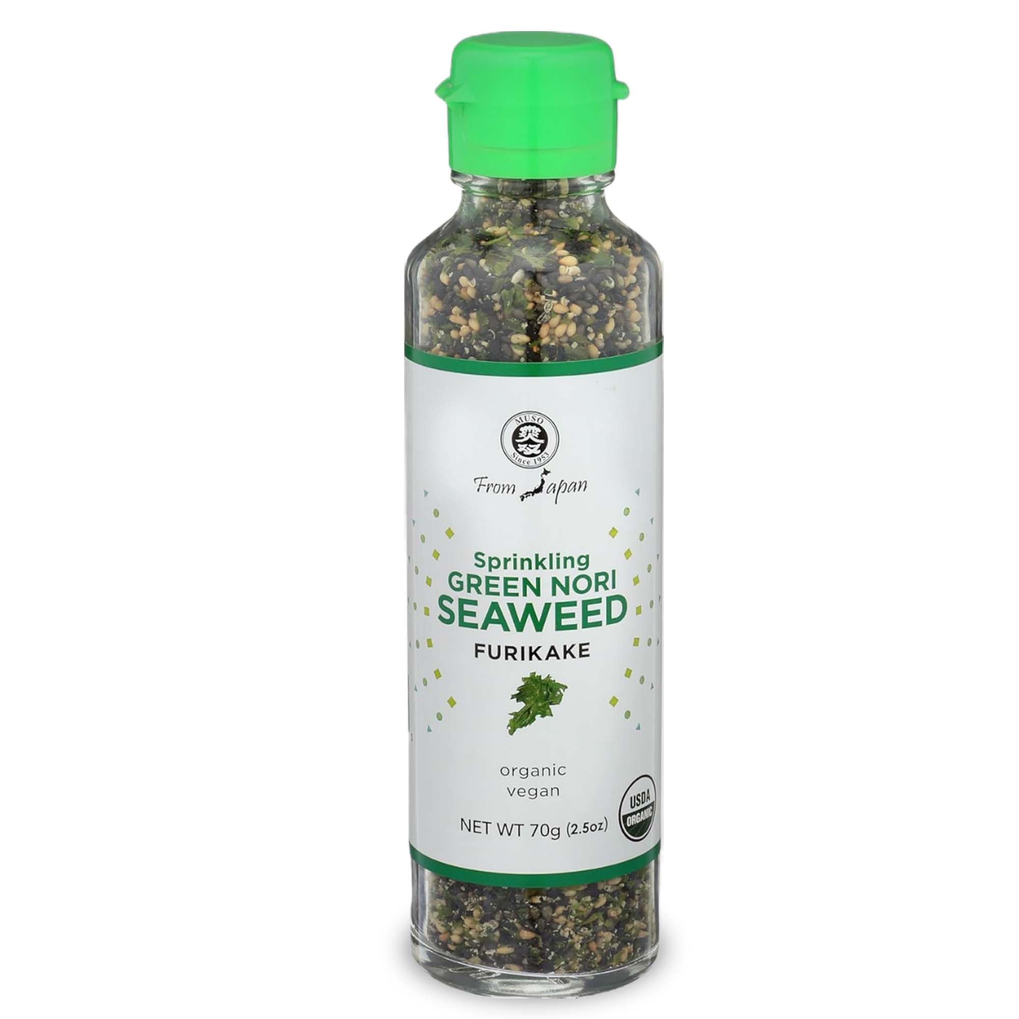 Muso From Japan green nori furikake poured over rice for savory umami