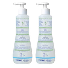 Mustela cleansing water poured onto a cotton pad for quick cleanups.