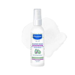 Mustela baby diaper rash spray bottle shown for quick touch-free application