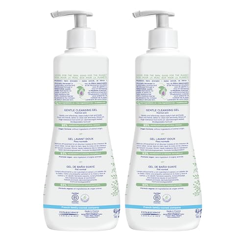 Mustela Baby Gentle Cleansing Gel bottle close-up showing avocado formula.