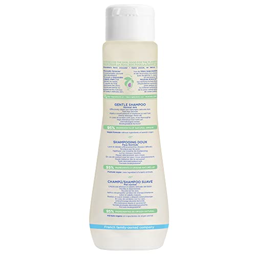 Mustela Baby Gentle Shampoo label closeup highlighting natural ingredients and gentle formula.