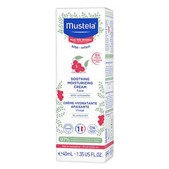 Mustela Baby Soothing Moisturizing Cream application on clean face demonstrates gentle daily moisture.