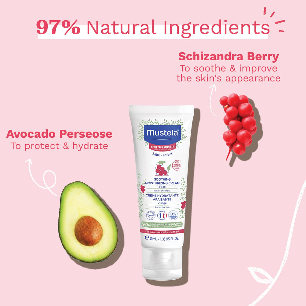 Mustela Baby Soothing Moisturizing Cream schizandra berry ingredient highlight visible on label.