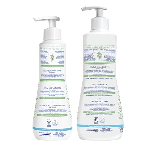 Mustela bath time gift set box displays two baby care products.