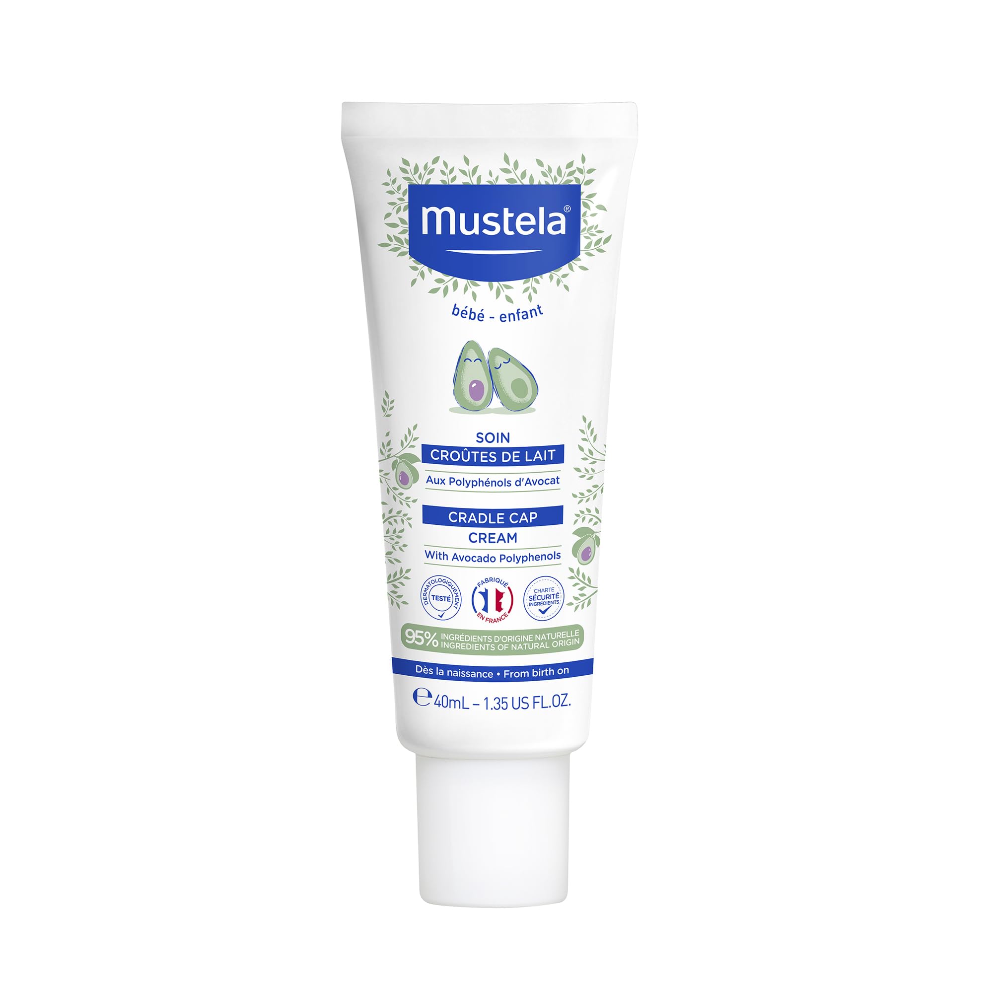 Mustela Cradle Cap Cream bottle for newborn care, fragrance-free.