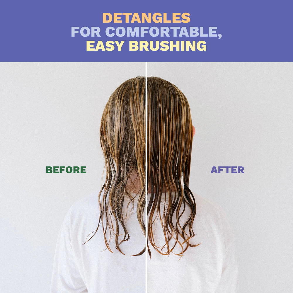 Mustela detangling conditioner soft, knot-free kid hair after wash.