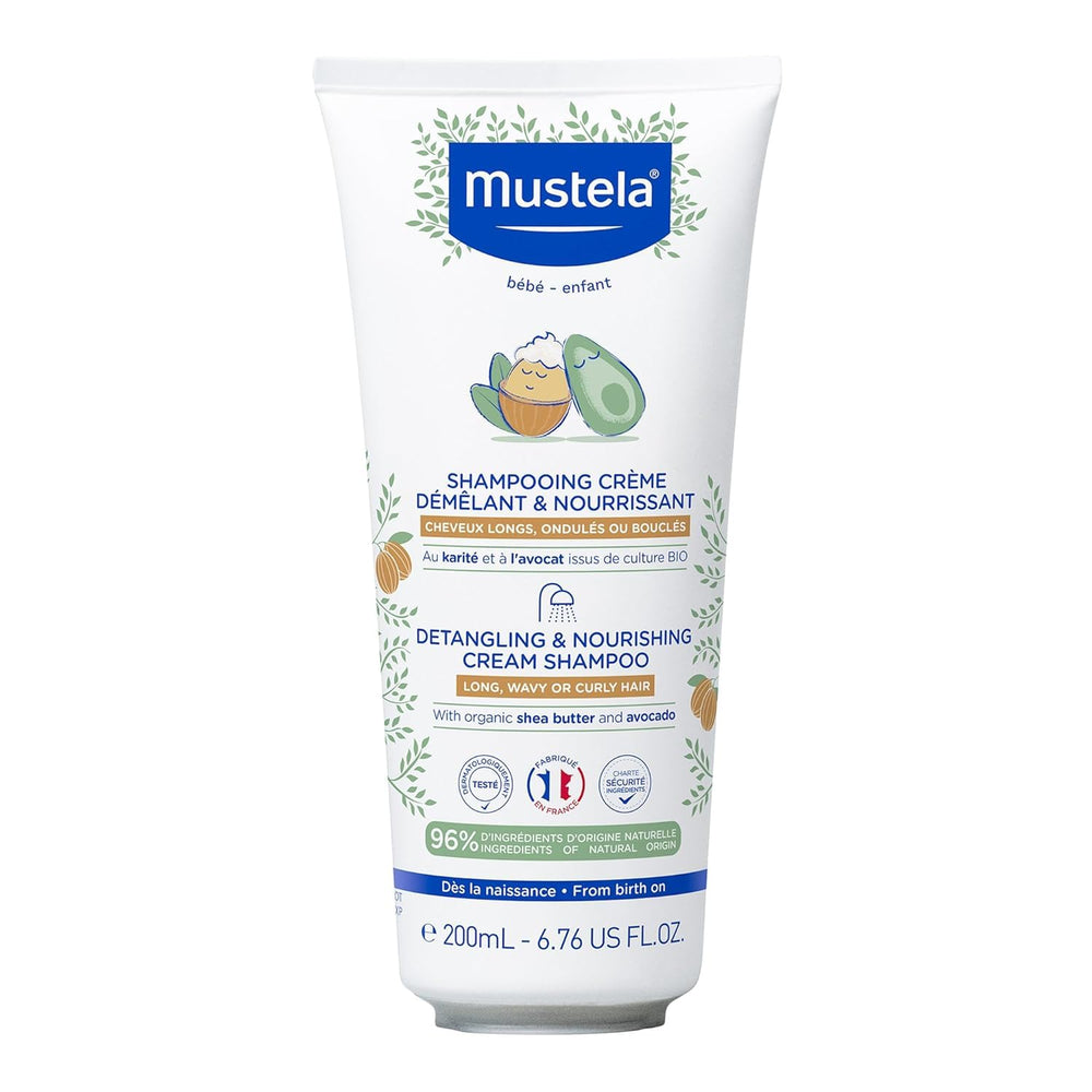 Mustela Detangling & Nourishing Cream Shampoo bottle with gentle cleansing for textured hair.